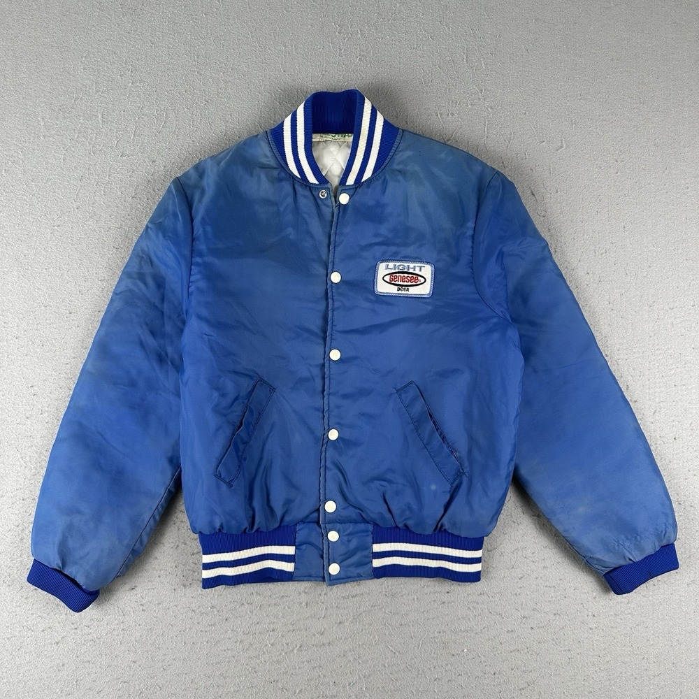 Vintage 80s Genesee Light Beer Jacket Men's Medium Blue Bomber Insulated